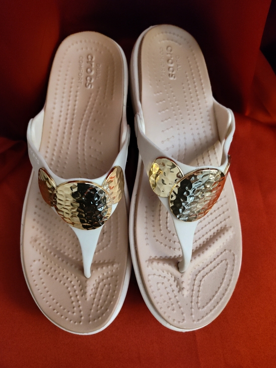 CROCS Shoes - Crocs Women’s White Sandal with Gold Heart Accent